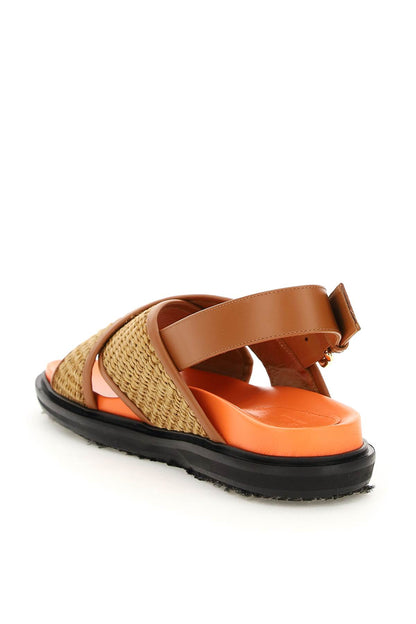 Leather And Raffia Fussbett Sandals  - Brown