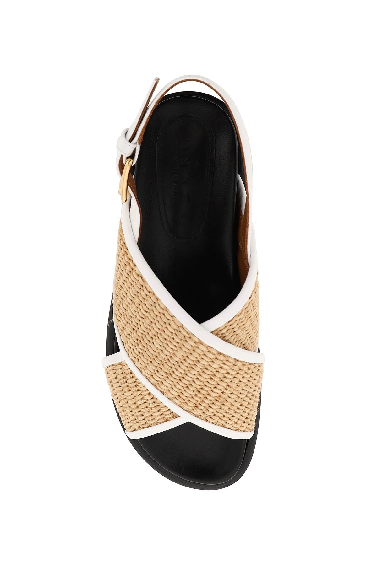 Leather And Raffia Fussbett Sandals  - Beige