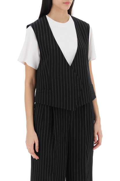 Virgin Wool Pinstripe Waistcoat  - Black