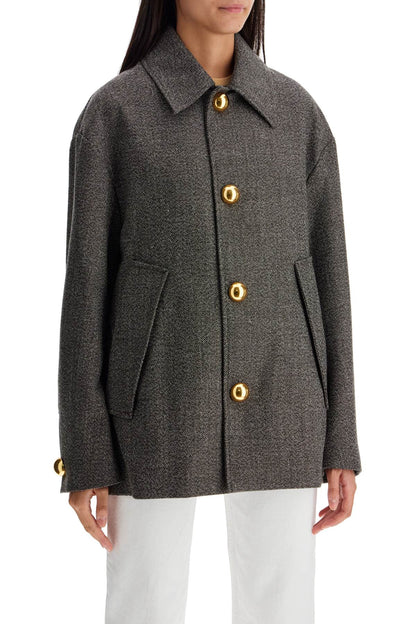 Boxy Wool And Cotton Blend Jacket  - Brown