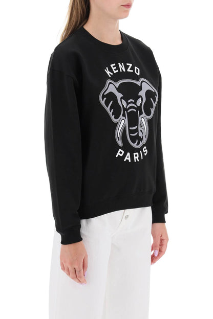 'varsity Jungle' Elephant Embroidered Sweatshirt  - Black