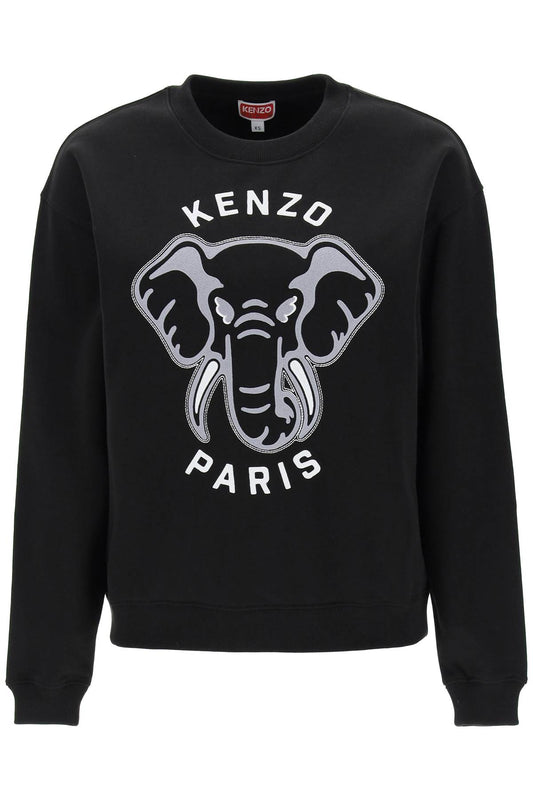 'varsity Jungle' Elephant Embroidered Sweatshirt  - Black