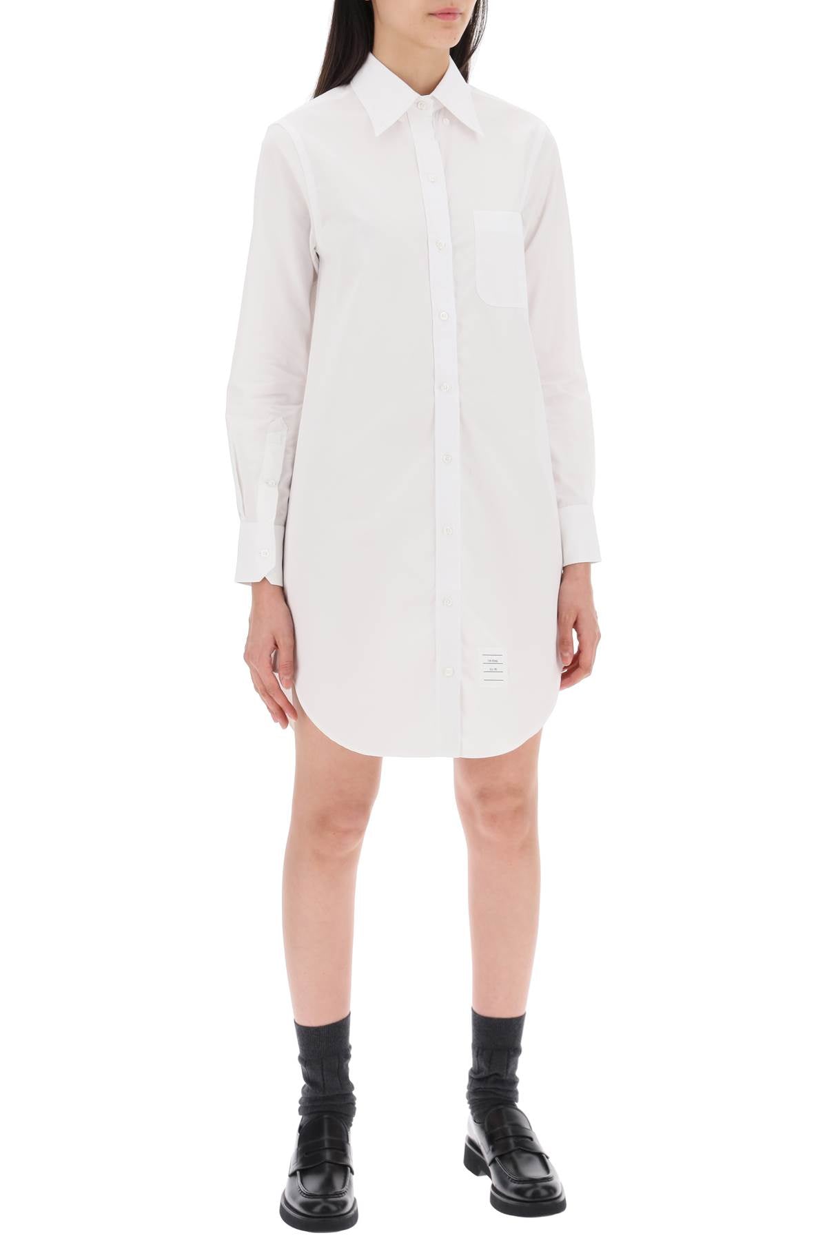 Short Button-down Shirt Dress  - White