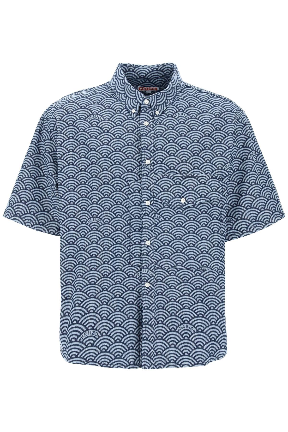 Seigaiha Short-sleeved Denim Shirt  - Blue