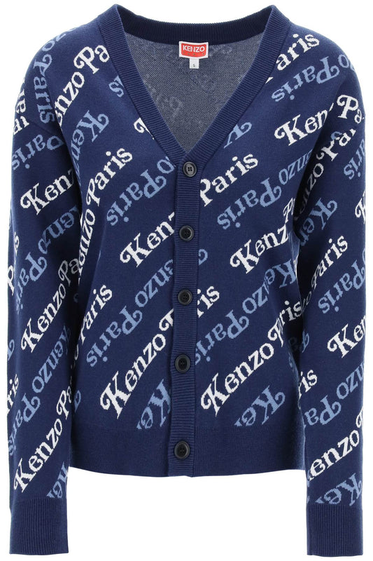 Cardigan With Logo Pattern  - Blue