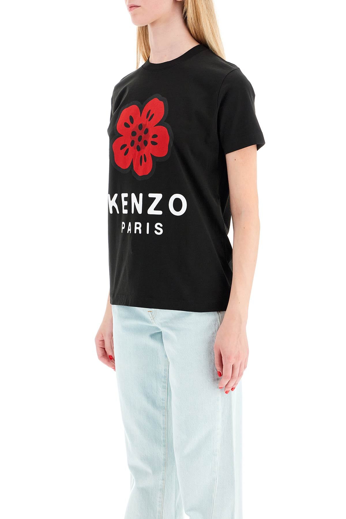 Flower Print T-shirt  - Black