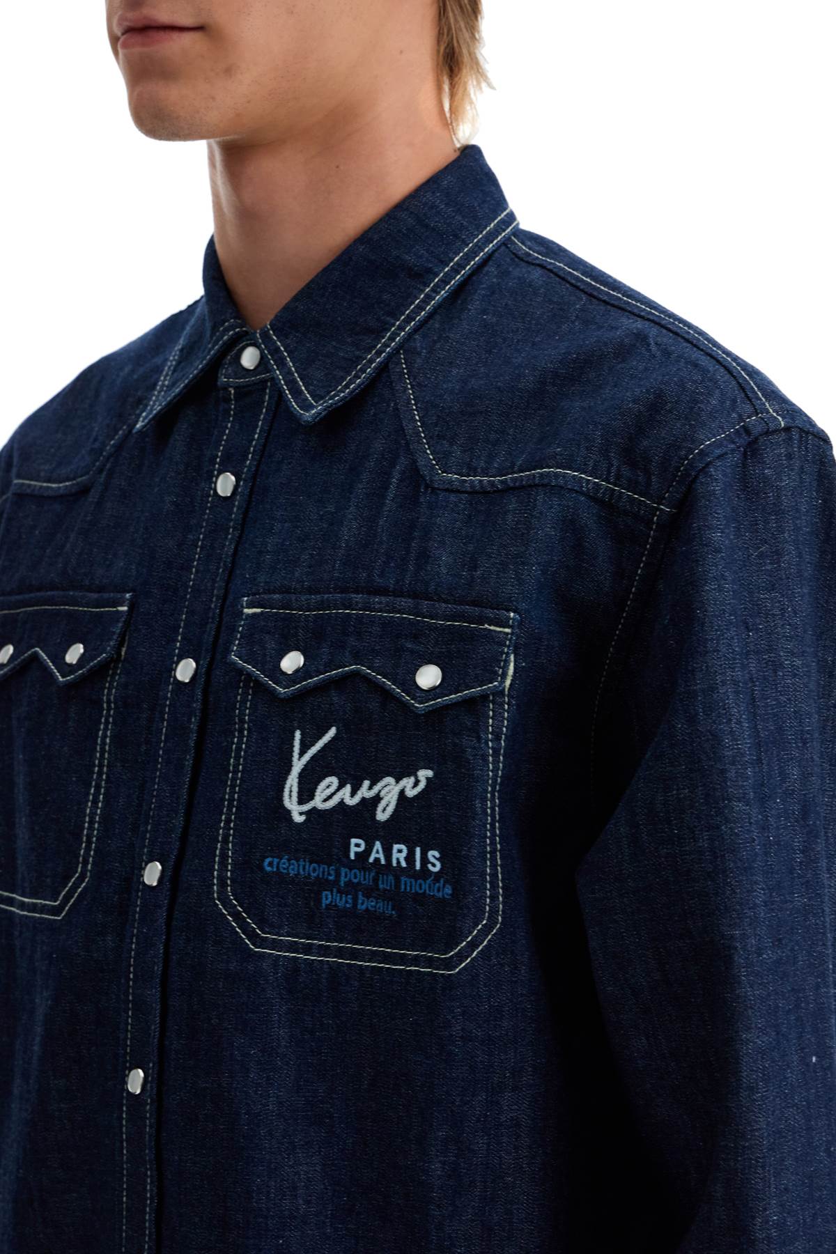 Denim Western Shirt For Men  - Blue