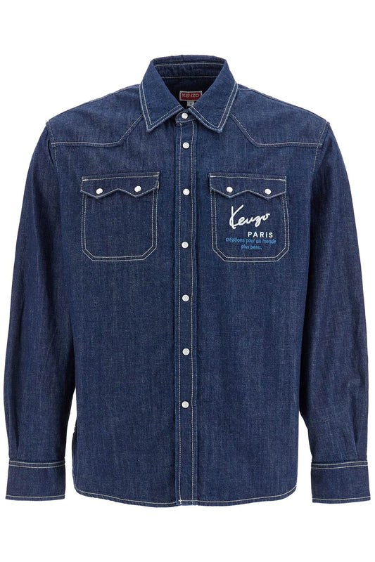 Denim Western Shirt For Men  - Blu