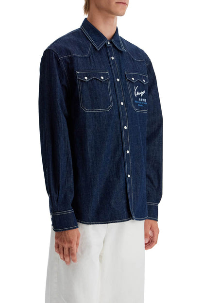 Denim Western Shirt For Men  - Blue