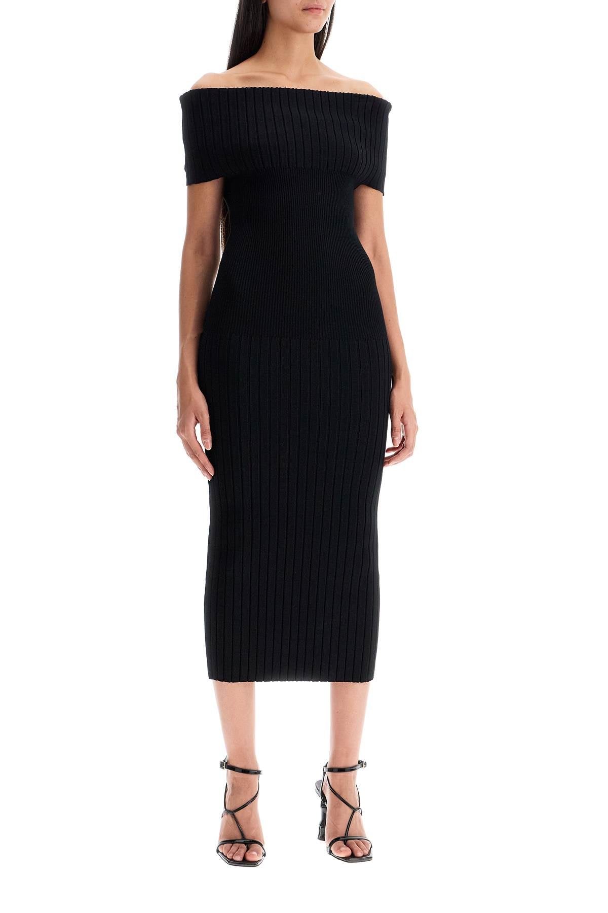 Off-shoulder Midi Knit Dress  - Black