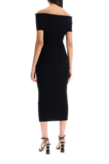 Off-shoulder Midi Knit Dress  - Black