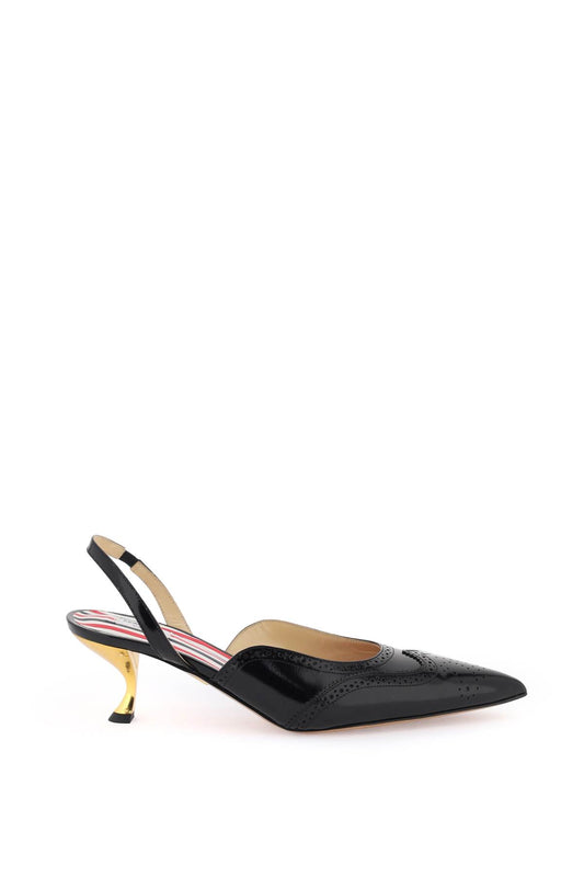 Brogue Slingback Pumps  - Black