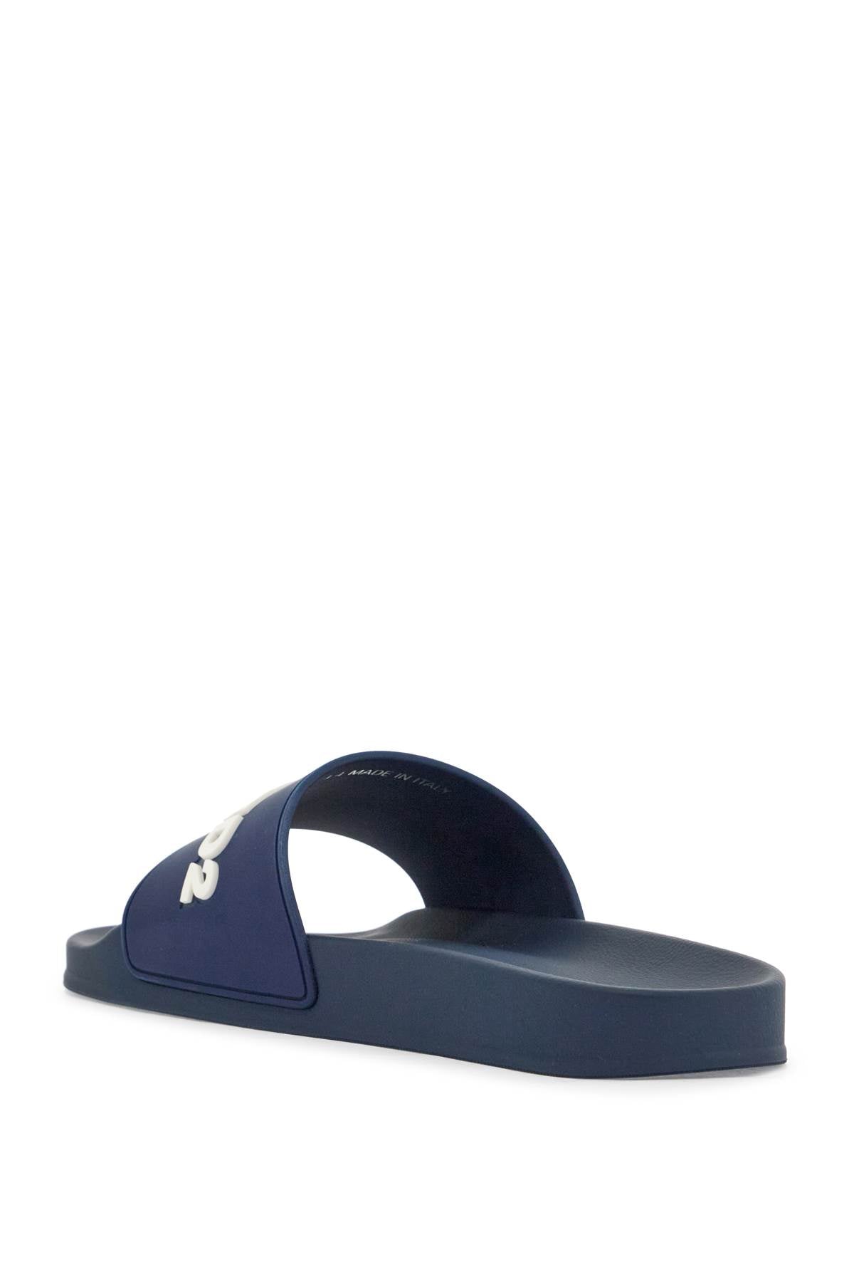 Navy Blue Polyurethane Slippers With Minimalist Design And Leather Sole  - Blue