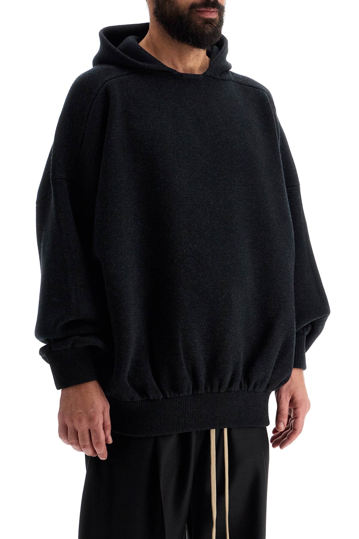 Hooded Knit Sweatshirt With  - Grey