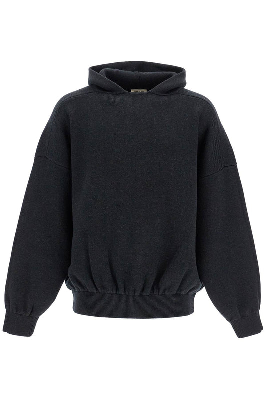 Hooded Knit Sweatshirt With  - Grey