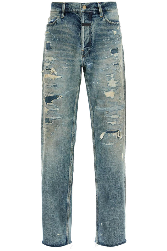 Distressed Straight Cut Jeans With A  - Light Blue