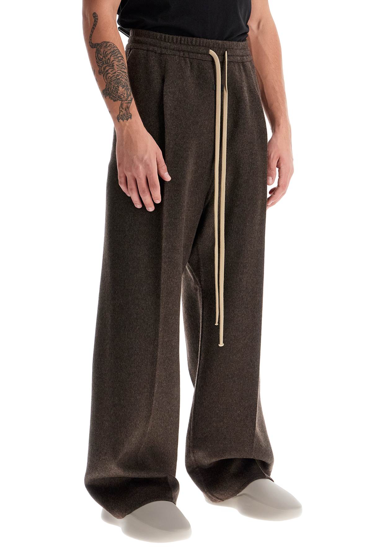 Brushed Wool Trousers  - Brown