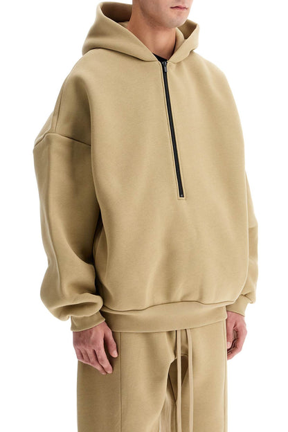 Hooded Sweatshirt With Half Zip  - Beige