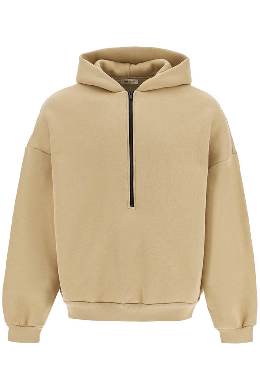 Hooded Sweatshirt With Half Zip  - Beige