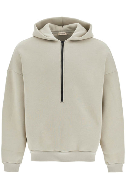 Hooded Sweatshirt With Half Zip  - Grey