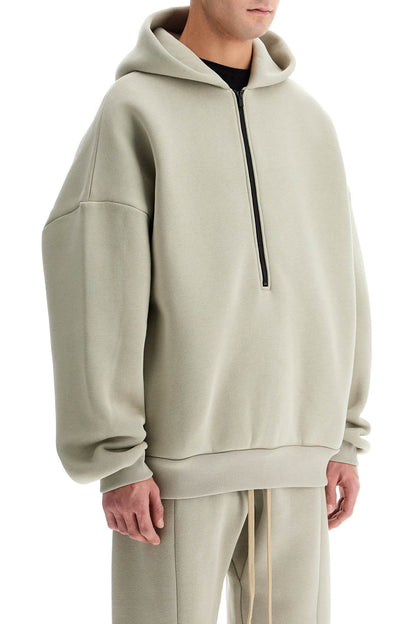 Hooded Sweatshirt With Half Zip  - Grey