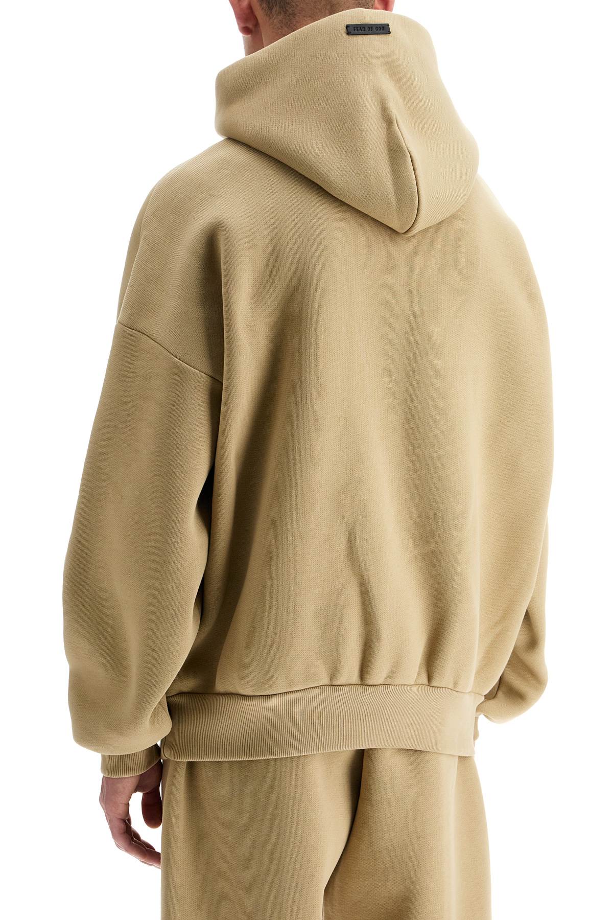 Hooded Sweatshirt With Half Zip  - Beige