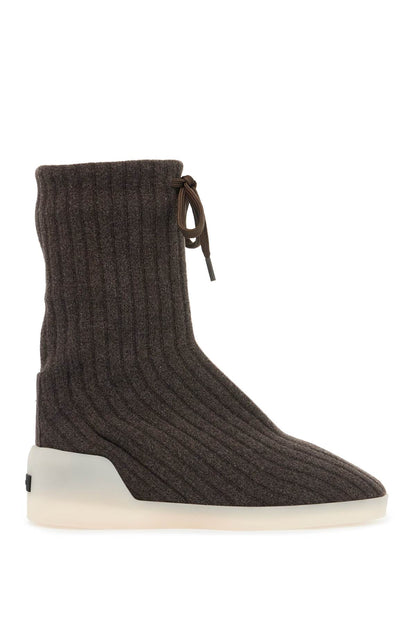 Knit Hi Ankle Boots  - Brown