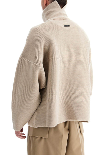 High-neck Ottoman Pullover  - Beige