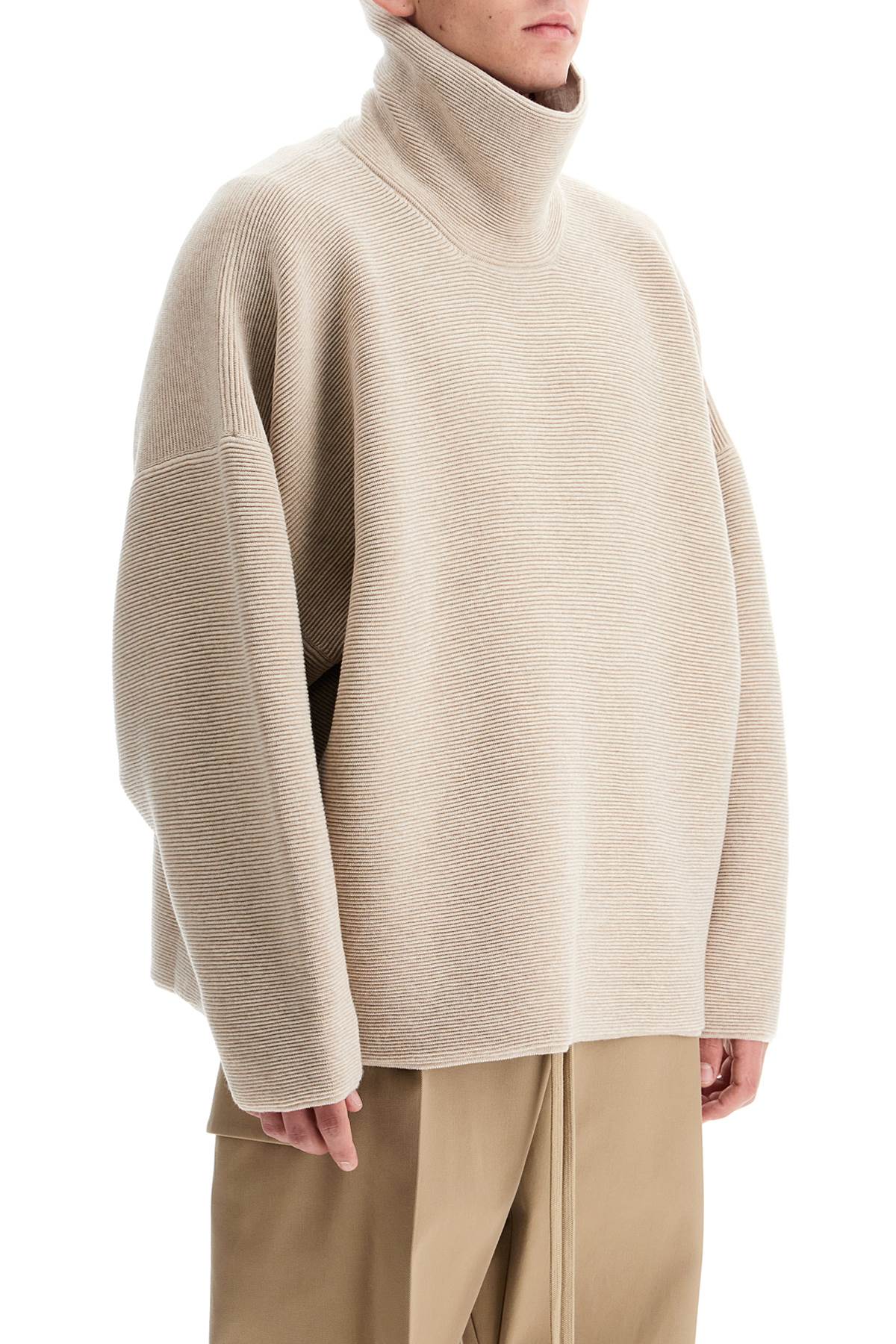 High-neck Ottoman Pullover  - Beige