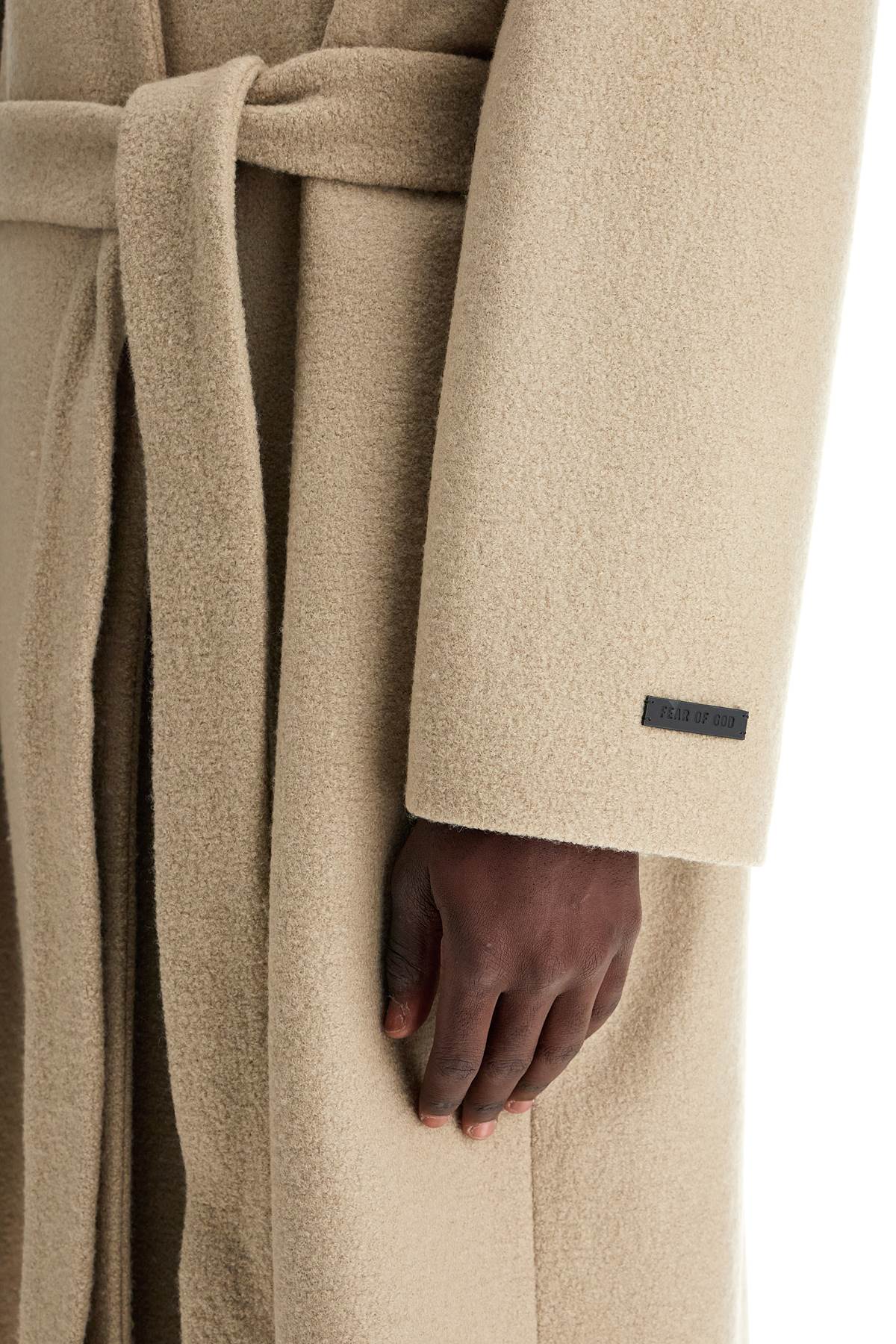 Wool Coat With High Collar And Boiled Wool  - Beige