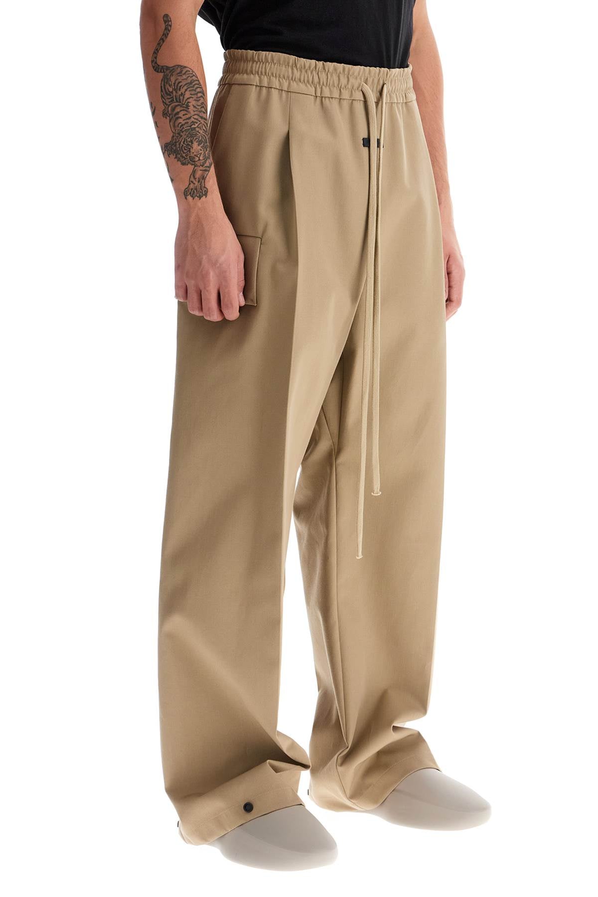 Cargo Wool And Cotton Blend Trousers  - Beige