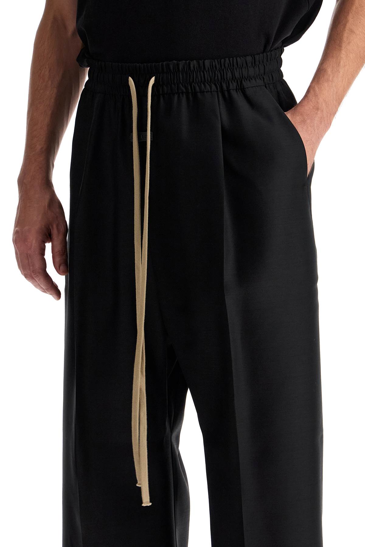 Wide Wool And Silk Trousers  - Black