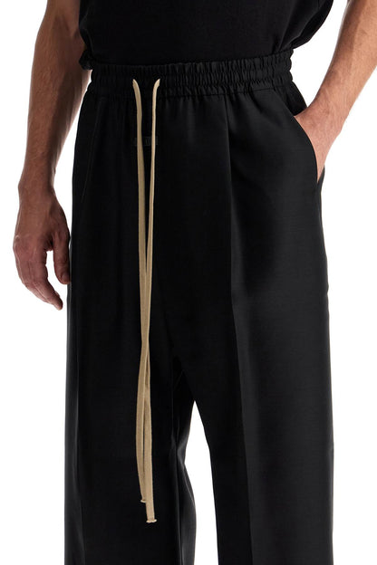 Wide Wool And Silk Trousers  - Black