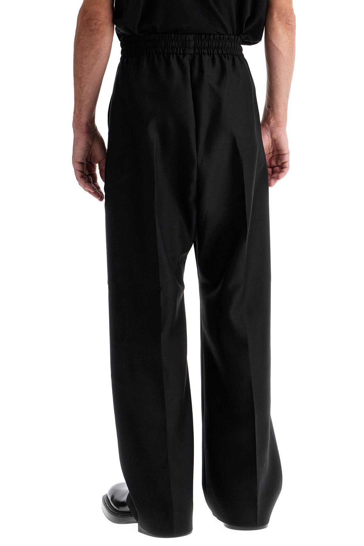 Wide Wool And Silk Trousers  - Black