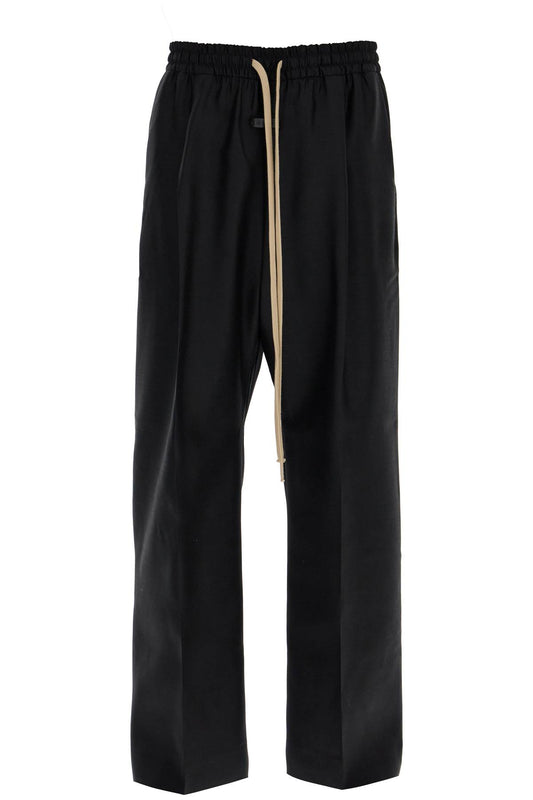 Wide Wool And Silk Trousers  - Black