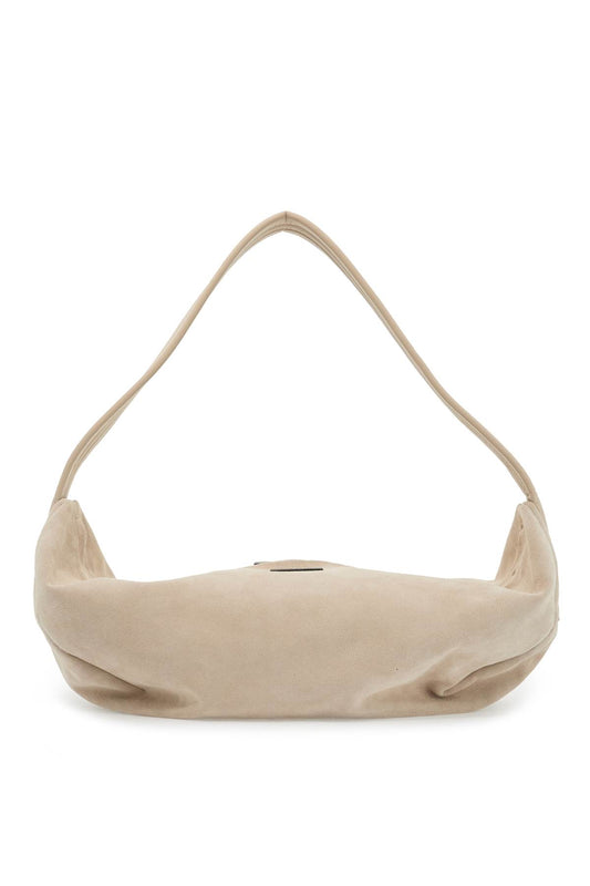 Suede Leather Shell Bag With  - Neutro