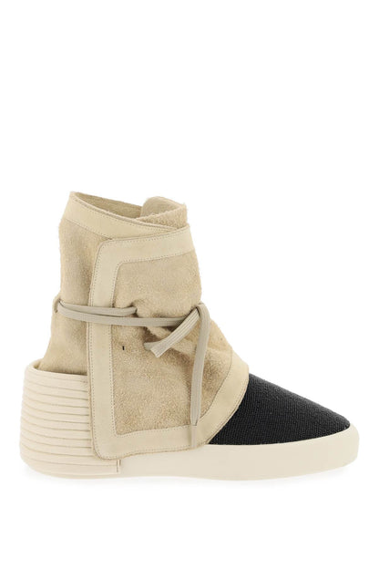 High-top Suede And Beaded Leather Moc  - Beige