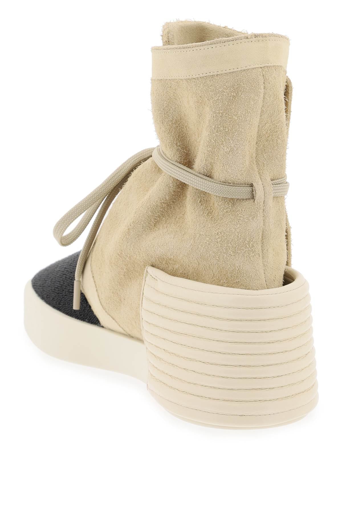 High-top Suede And Beaded Leather Moc  - Beige