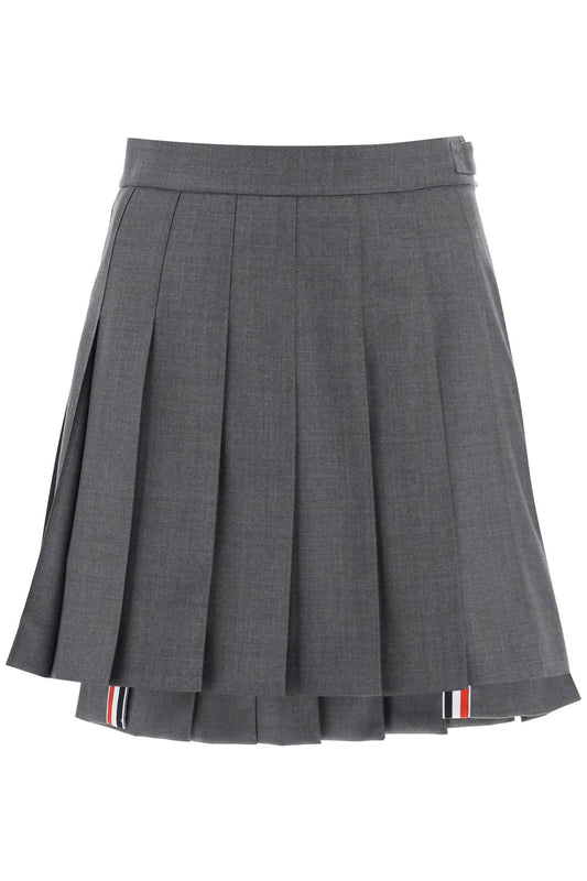 Wool Pleated Mini Skirt  - Grey