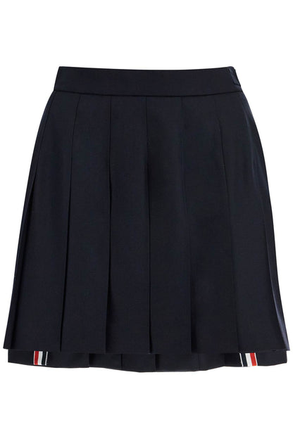 Wool Pleated Mini Skirt  - Blue