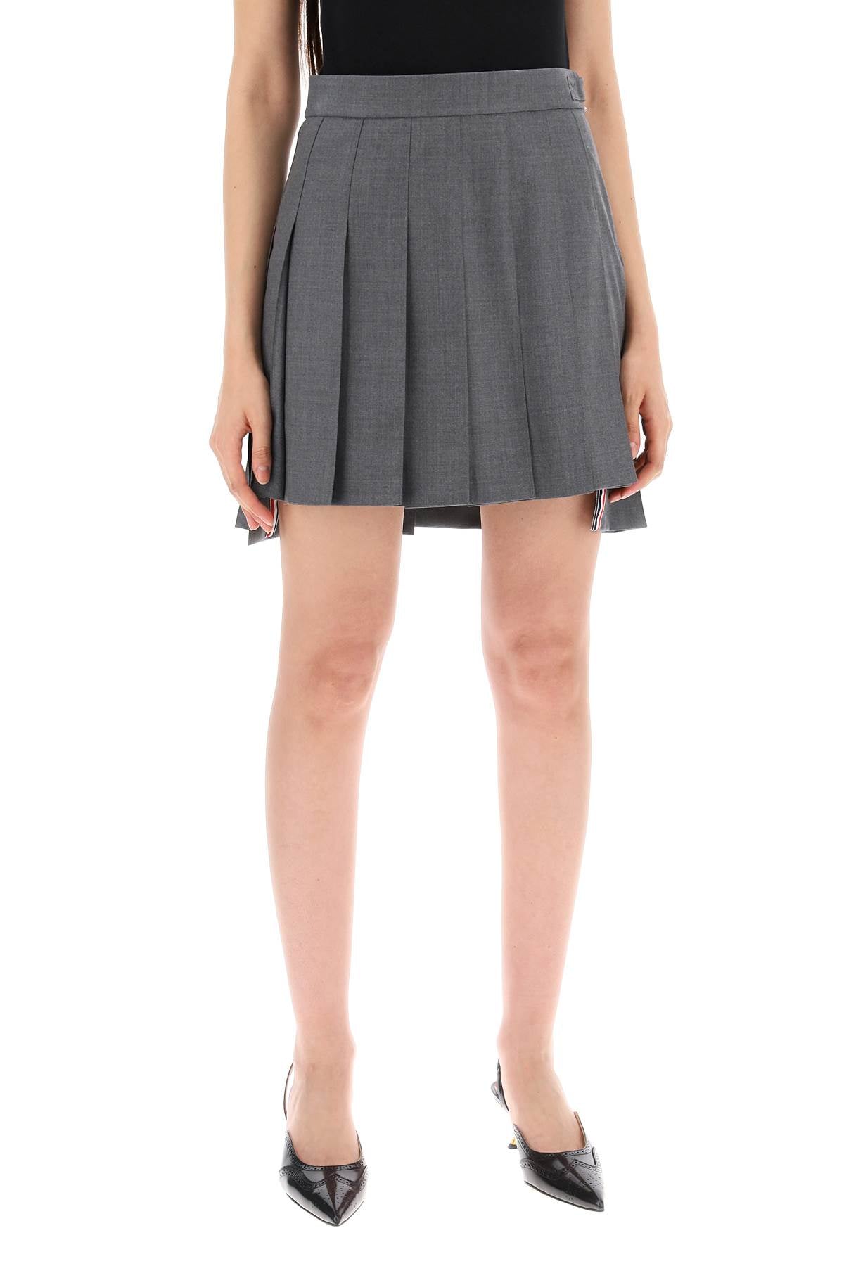 Wool Pleated Mini Skirt  - Grey