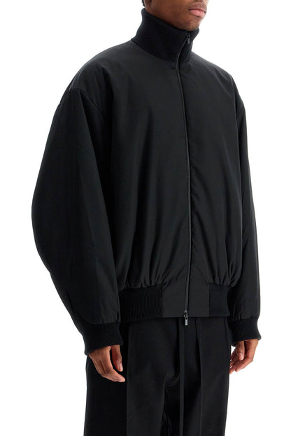 Black Nylon Bomber With High Collar  - Black