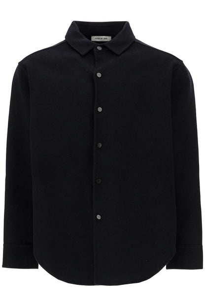 Oversized Virgin Wool Black Shirt  - Black