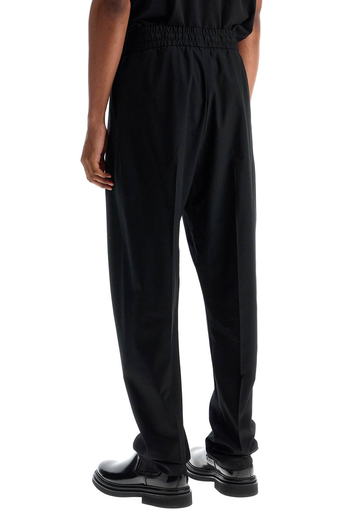 Wide Leg Black Cotton And Wool Pants  - Black