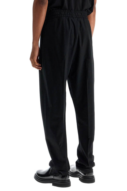 Wide Leg Black Cotton And Wool Pants  - Black