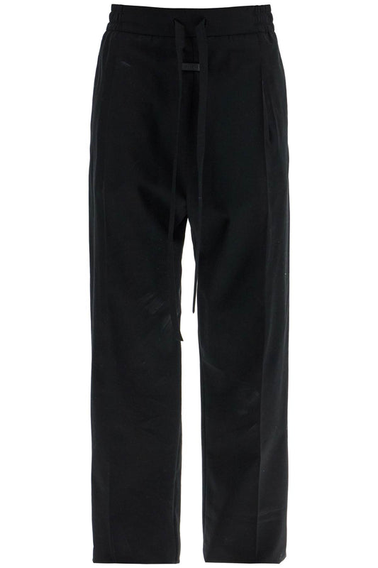 Wide Leg Black Cotton And Wool Pants  - Black