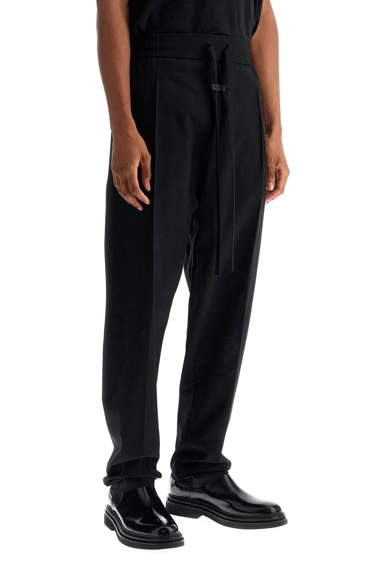 Wide Leg Black Cotton And Wool Pants  - Black