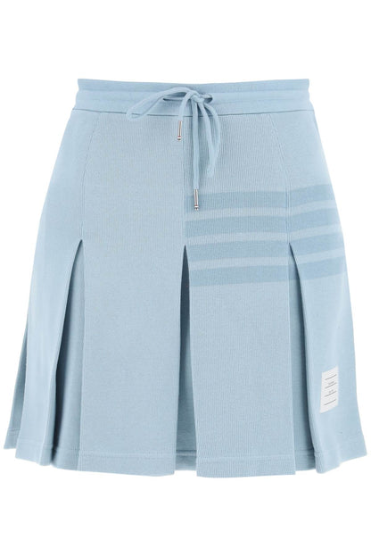 Knitted 4-bar Pleated Skirt  - Light Blue