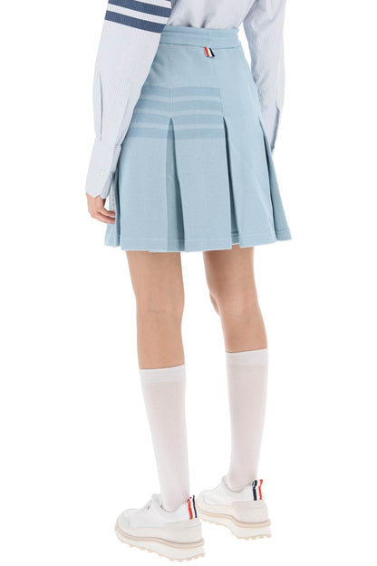 Knitted 4-bar Pleated Skirt  - Light Blue