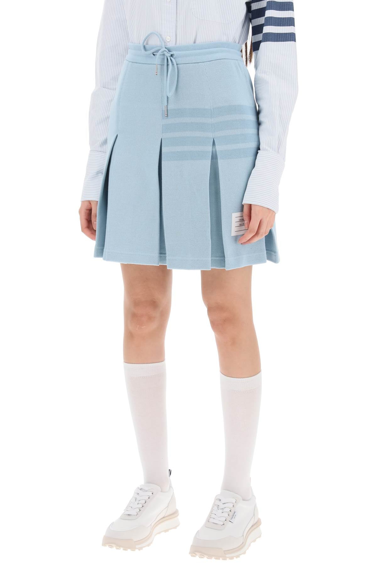 Knitted 4-bar Pleated Skirt  - Light Blue